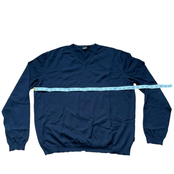 Navy Blue Virgin Wool V Neck Long Sleeve Sweater (XXL) - Picture 2 of 8